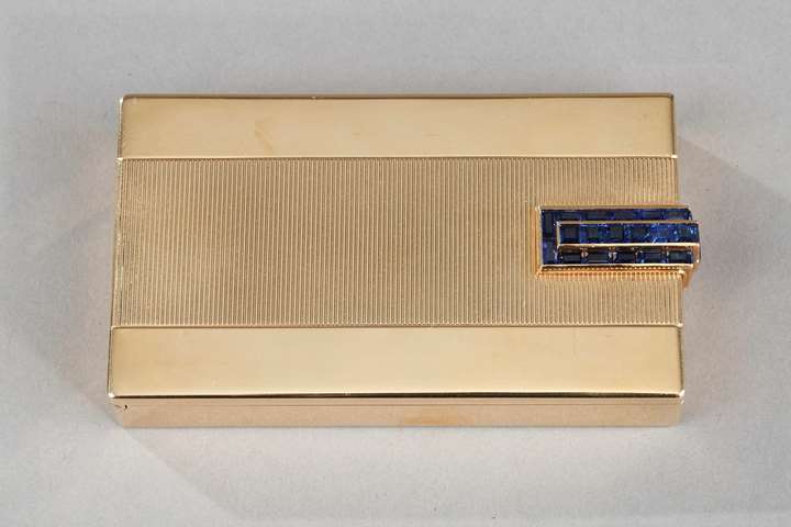 A French art deco jewelled gold vanity case